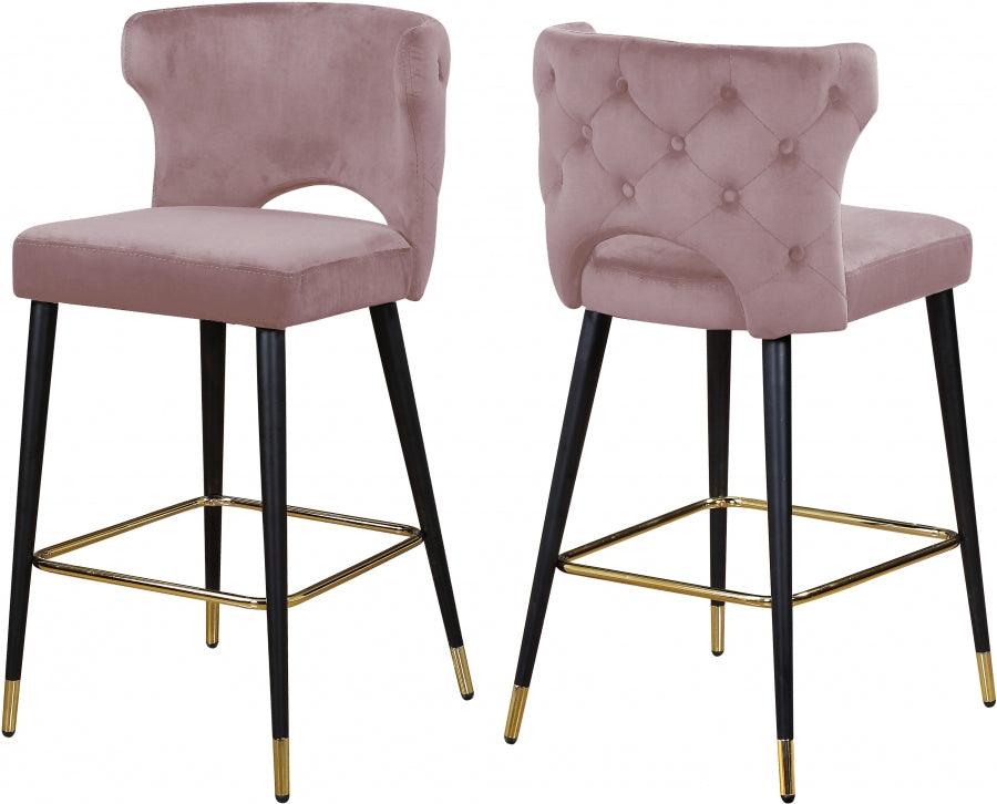 Meridian Furniture - Kelly Velvet Counter Stool Set Of 2 In Pink - 791Pink-C - ATL FURNITURE