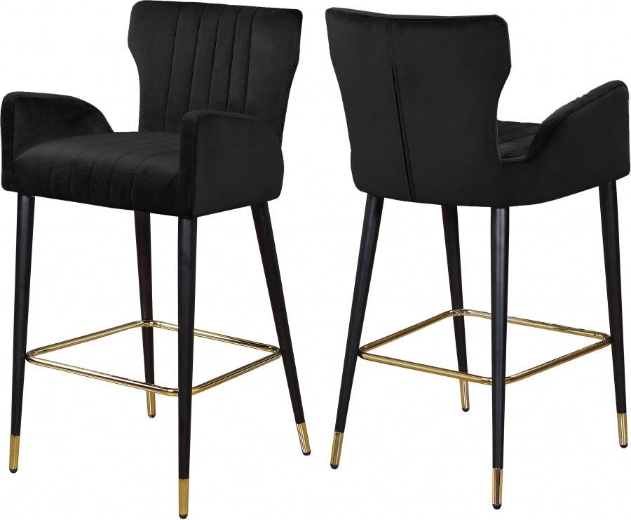 Meridian Furniture - Luxe Velvet Counter Stool Set Of 2 In Black - 792Black-C - ATL FURNITURE