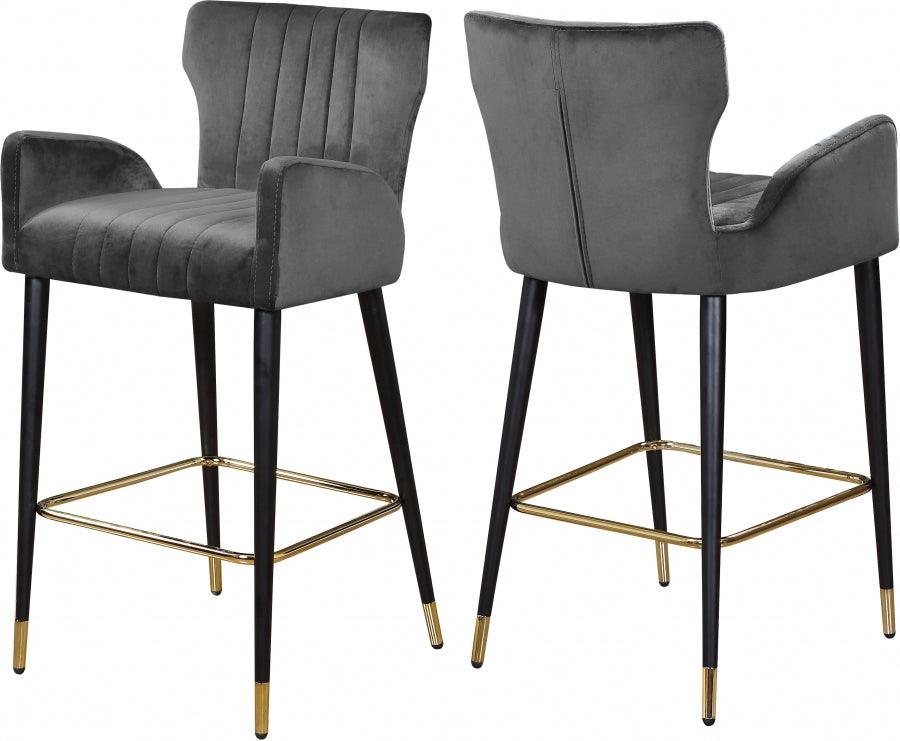 Meridian Furniture - Luxe Velvet Counter Stool Set Of 2 In Grey - 792Grey-C - ATL FURNITURE