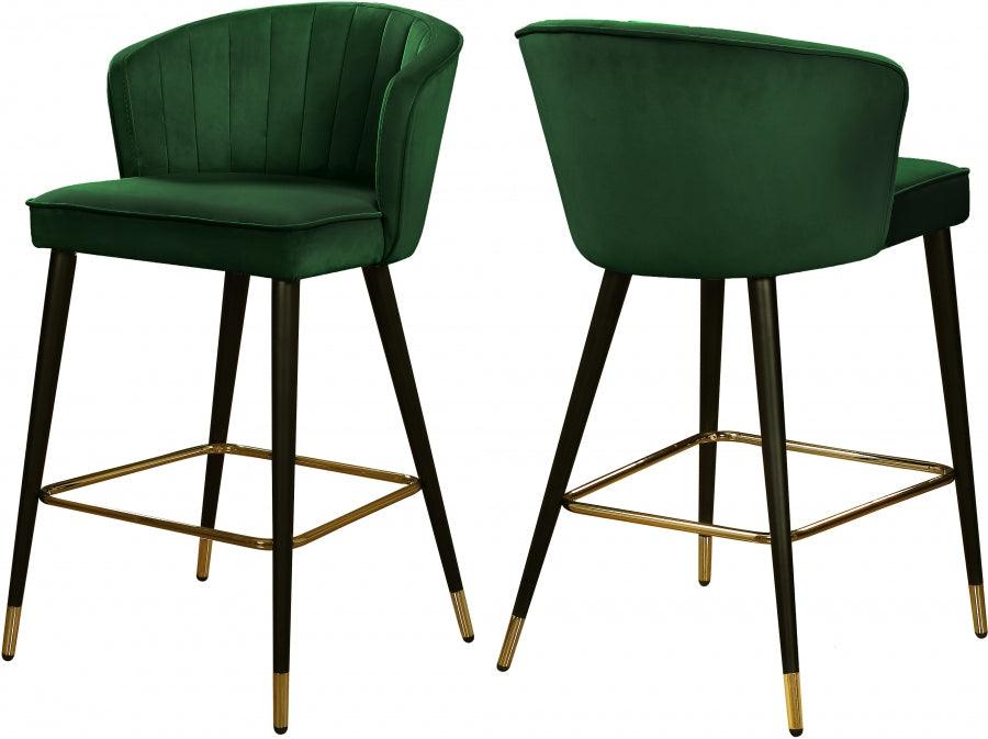 Meridian Furniture - Cassie Velvet Counter Stool Set Of 2 In Green - 793Green-C - ATL FURNITURE