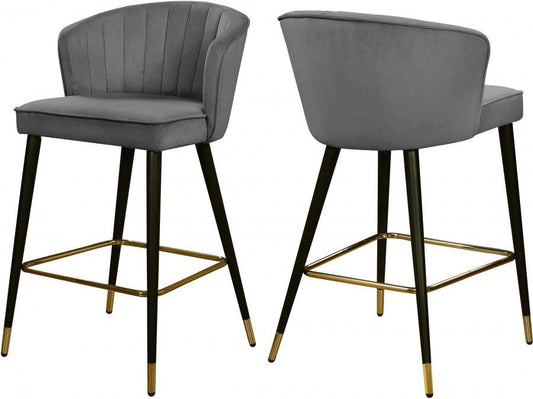 Meridian Furniture - Cassie Velvet Counter Stool Set Of 2 In Grey - 793Grey-C - ATL FURNITURE