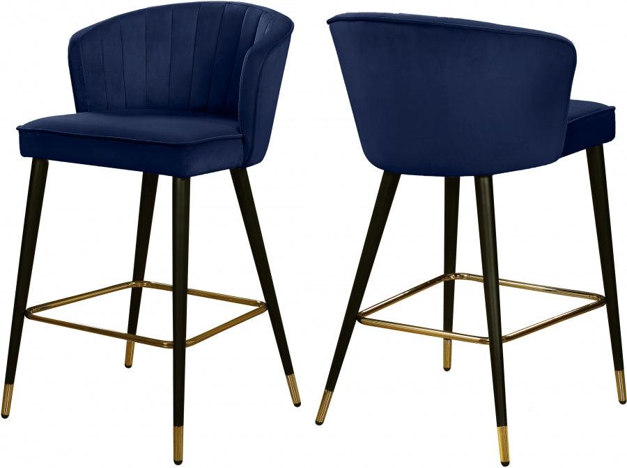 Meridian Furniture - Cassie Velvet Counter Stool Set Of 2 In Navy - 793Navy-C - ATL FURNITURE