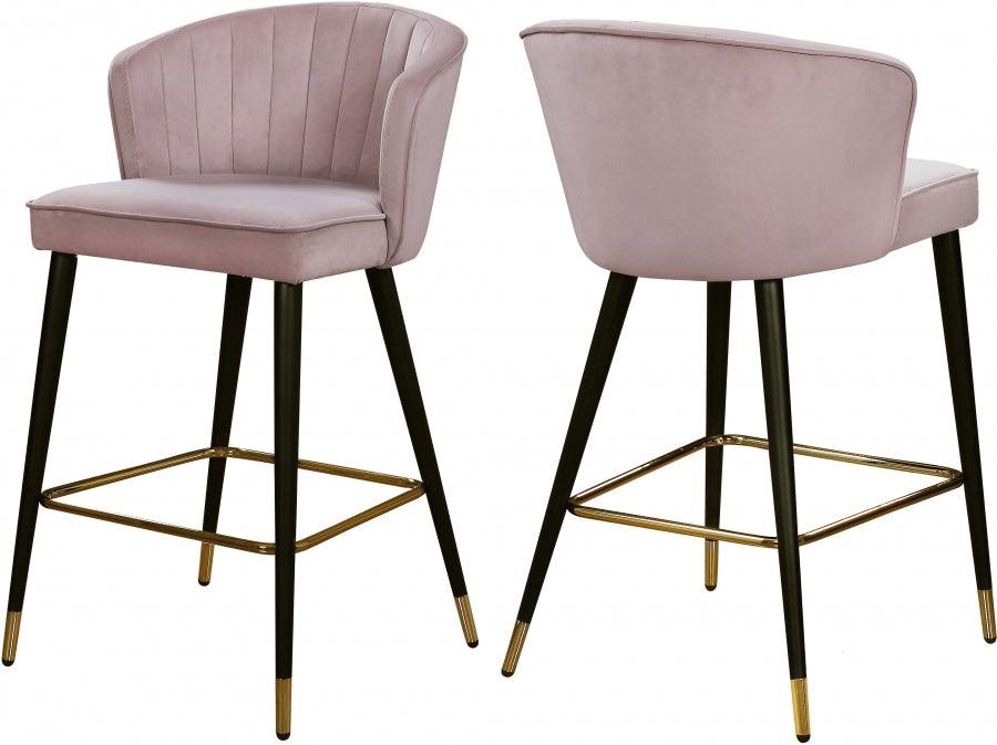 Meridian Furniture - Cassie Velvet Counter Stool Set Of 2 In Pink - 793Pink-C - ATL FURNITURE