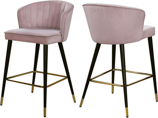 Meridian Furniture - Cassie Velvet Counter Stool Set Of 2 In Pink - 793Pink-C - ATL FURNITURE