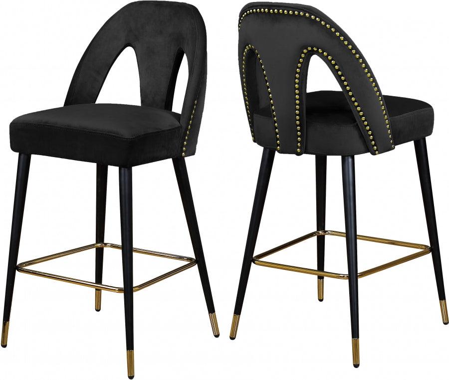 Akoya Velvet Counter Stool Set Of 2 In Black - 795Black-C - ATL FURNITURE