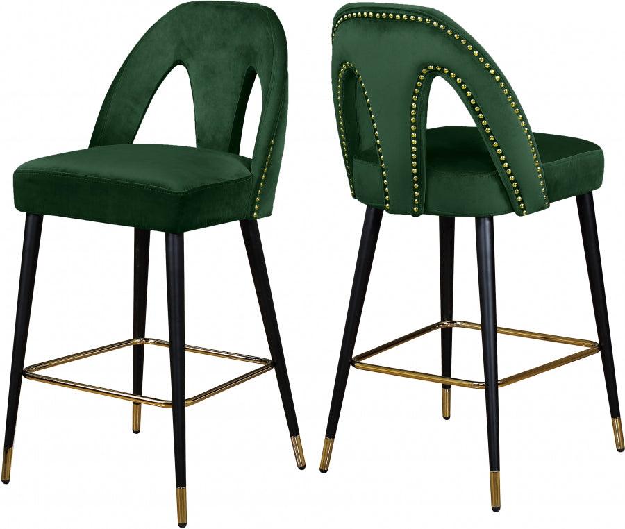 Akoya Velvet Counter Stool Set Of 2 In Green - 795Green-C - ATL FURNITURE