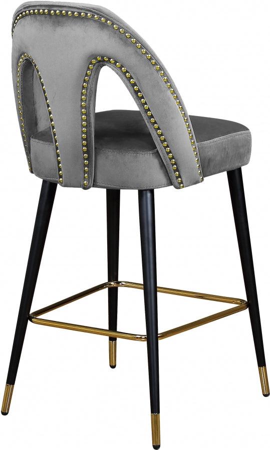 Akoya Velvet Counter Stool Set Of 2 In Grey - 795Grey-C - ATL FURNITURE