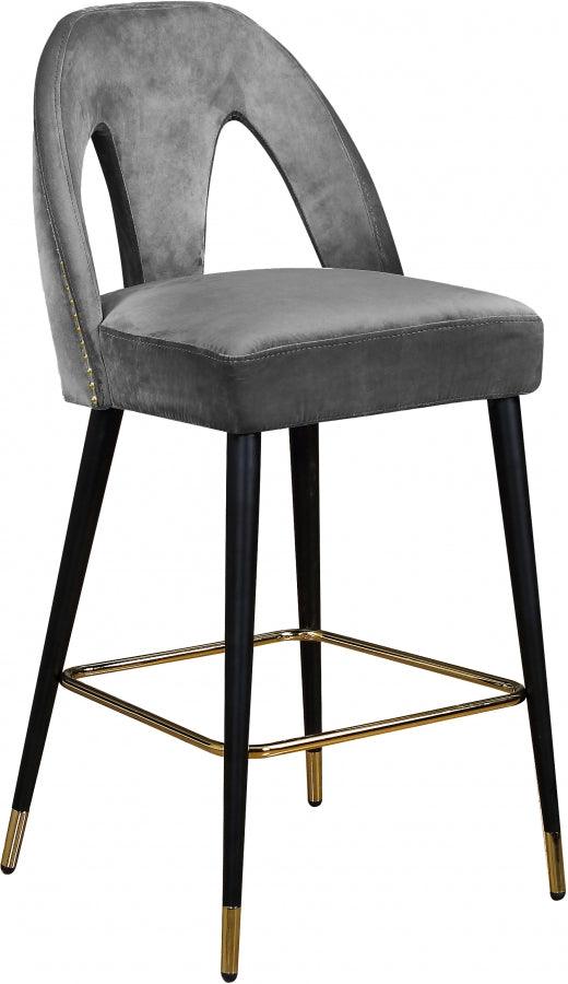 Akoya Velvet Counter Stool Set Of 2 In Grey - 795Grey-C - ATL FURNITURE