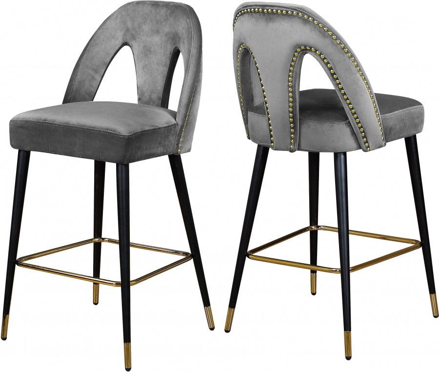 Akoya Velvet Counter Stool Set Of 2 In Grey - 795Grey-C - ATL FURNITURE