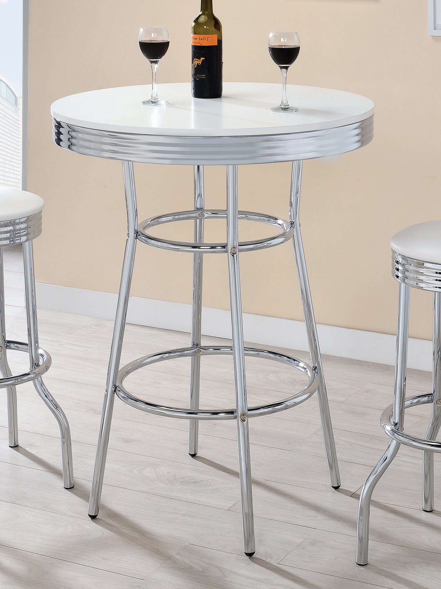 Retro Round 30-inch 1950’s Bistro Pub Height Bar Table White