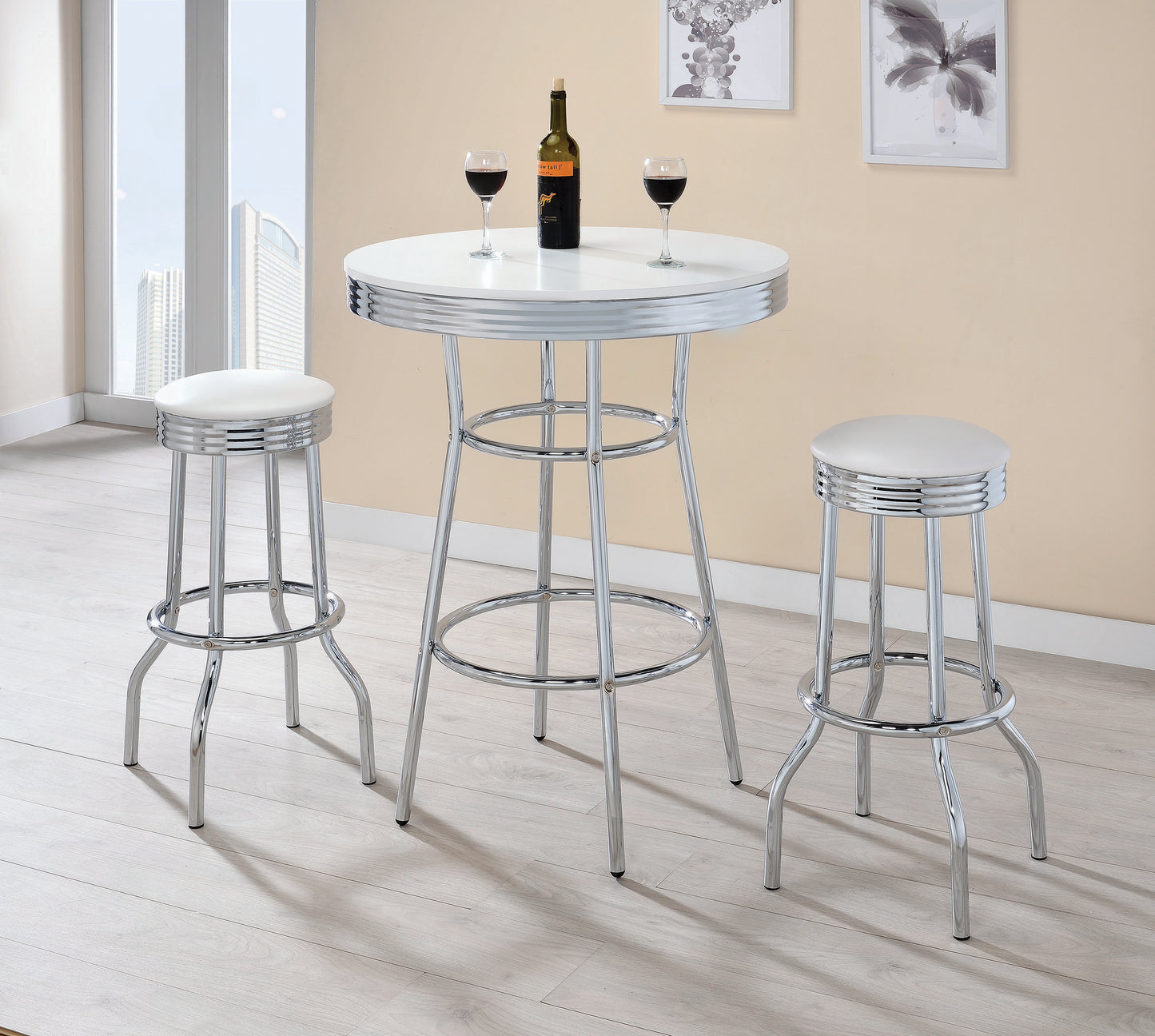Retro Round 30-inch 1950’s Bistro Pub Height Bar Table White