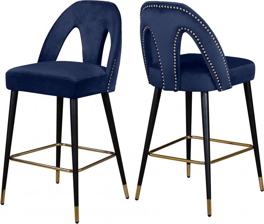 Akoya Velvet Counter Stool Set Of 2 In Navy - 795Navy-C - ATL FURNITURE