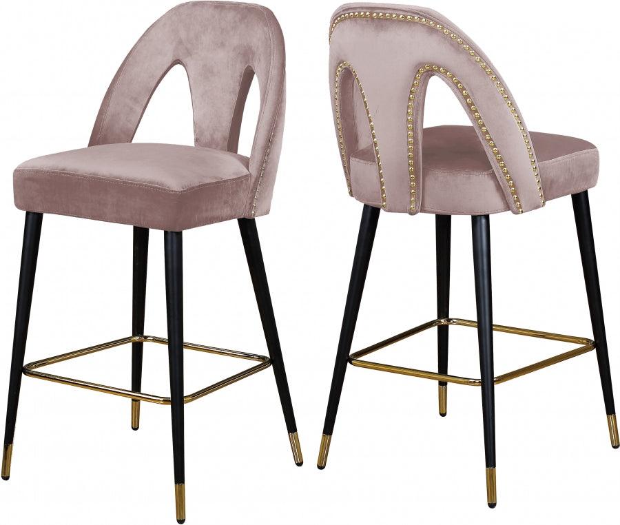 Akoya Velvet Counter Stool Set Of 2 In Pink - 795Pink-C - ATL FURNITURE