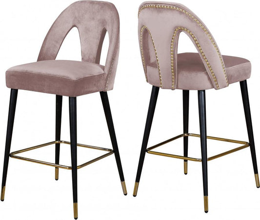 Akoya Velvet Counter Stool Set Of 2 In Pink - 795Pink-C - ATL FURNITURE