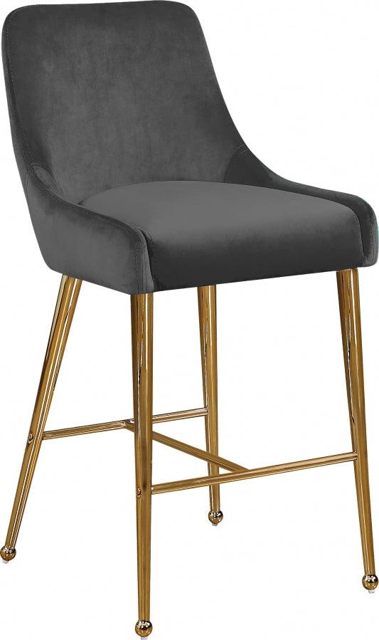 Meridian Furniture - Owen Velvet Counter Stool In Grey- 745Grey - ATL FURNITURE