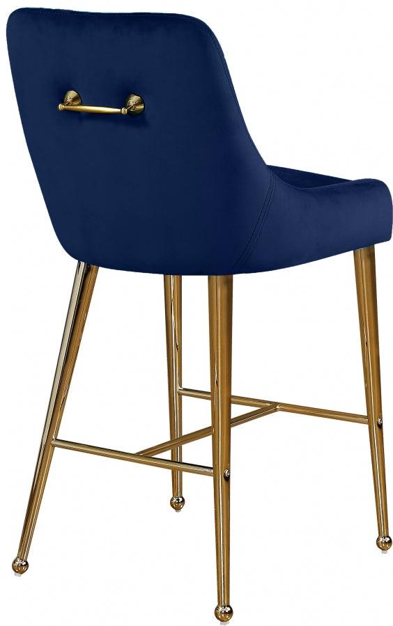 Meridian Furniture - Owen Velvet Counter Stool In Navy (Set Of 2) - 745Navy - ATL FURNITURE