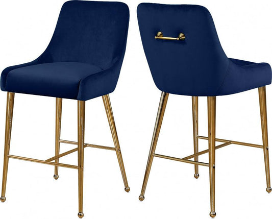 Meridian Furniture - Owen Velvet Counter Stool In Navy (Set Of 2) - 745Navy - ATL FURNITURE