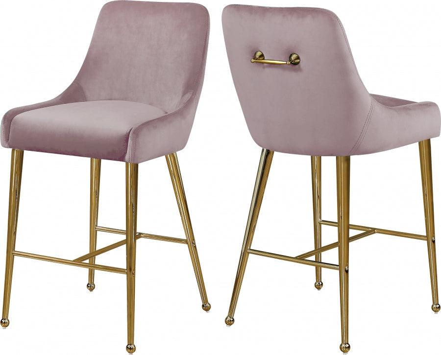 Meridian Furniture - Owen Velvet Counter Stool In Pink (Set Of 2) - 745Pink - ATL FURNITURE