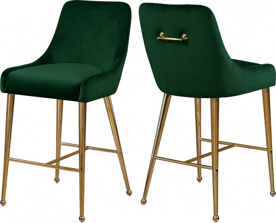 Meridian Furniture - Owen Velvet Counter Stool In Green (Set Of 2) - 745Green - ATL FURNITURE