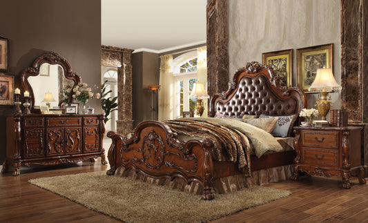 Dresden PU & Cherry Oak Eastern King Bed - ATL FURNITURE