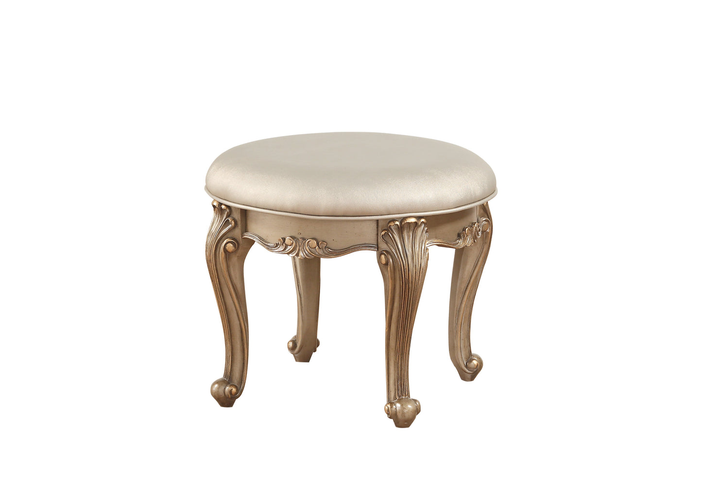 Orianne Champagne PU & Antique Gold Vanity Stool - ATL FURNITURE