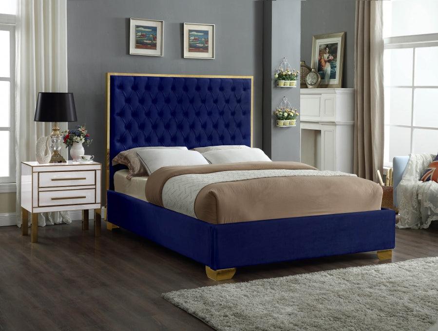 Meridian Furniture - Lana Velvet Queen Bed In Navy - Lananavy-Q - ATL FURNITURE