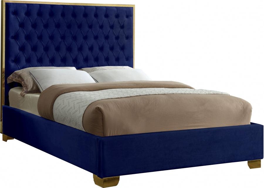 Meridian Furniture - Lana Velvet Queen Bed In Navy - Lananavy-Q - ATL FURNITURE