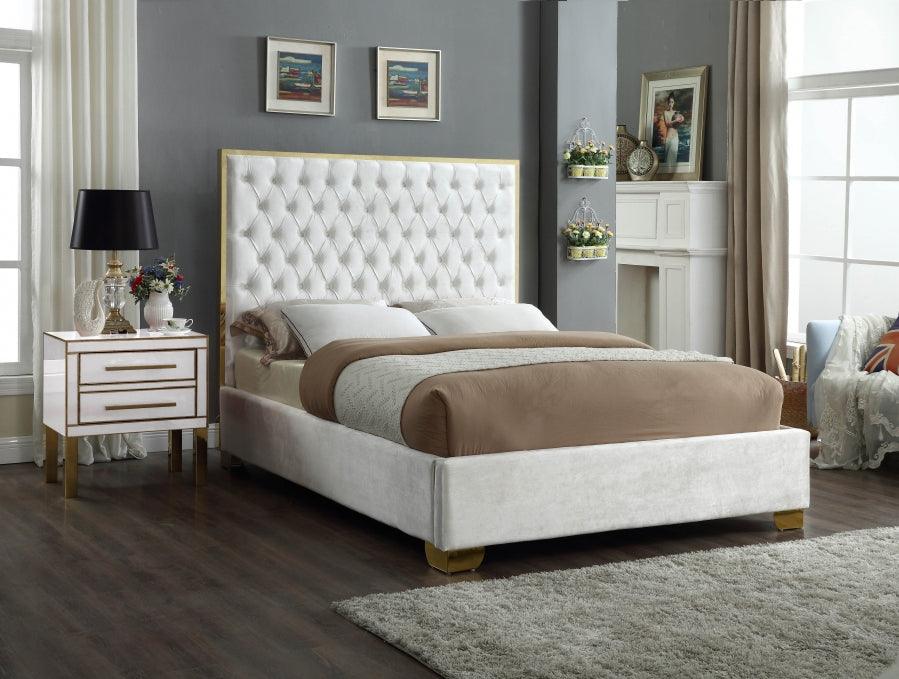 Lana Velvet King Bed In White - Lanawhite-K - ATL FURNITURE