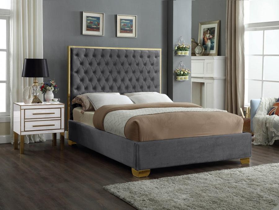 Lana Velvet King Bed In Grey - Lanagrey-K - ATL FURNITURE