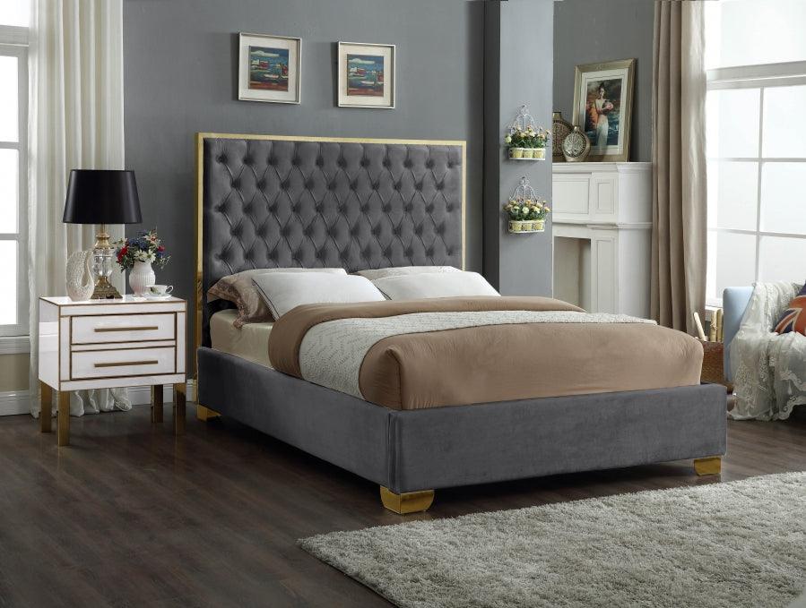 Meridian Furniture - Lana Velvet Queen Bed In Grey - Lanagrey-Q - ATL FURNITURE