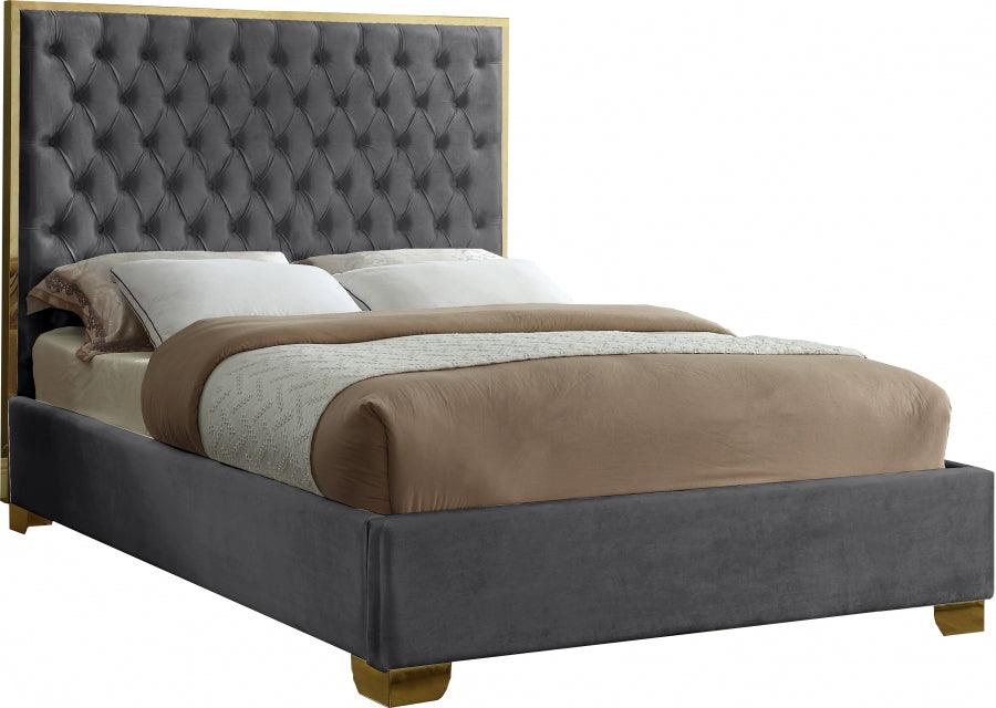 Meridian Furniture - Lana Velvet Queen Bed In Grey - Lanagrey-Q - ATL FURNITURE