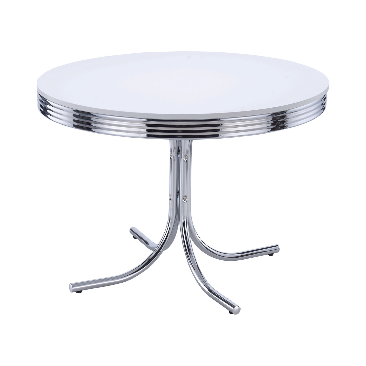 Retro Round 42-inch Wood Top Dining Table White and Chrome