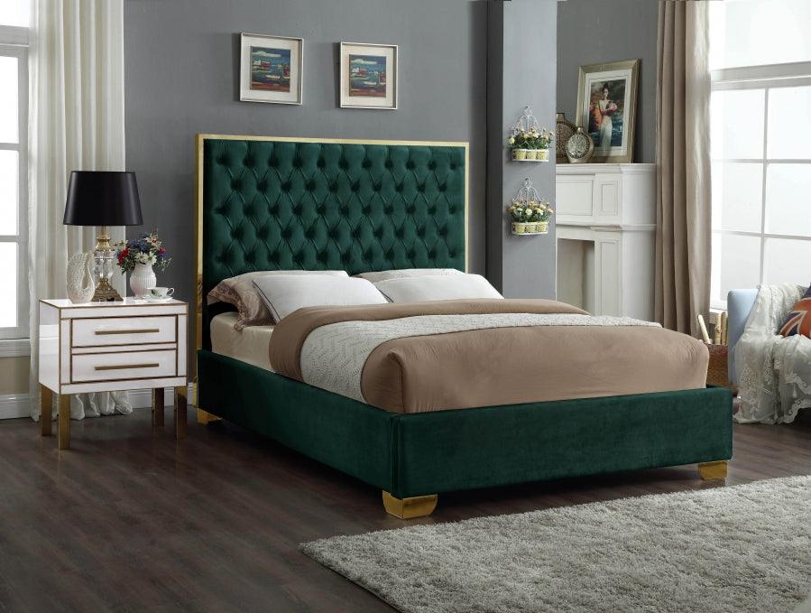 Meridian Furniture - Lana Velvet Queen Bed In Green - Lanagreen-Q - ATL FURNITURE