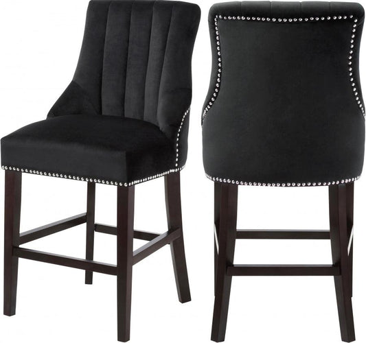 Meridian Furniture - Oxford Velvet Counter Stool In Black (Set Of 2) - 722Black-C - ATL FURNITURE