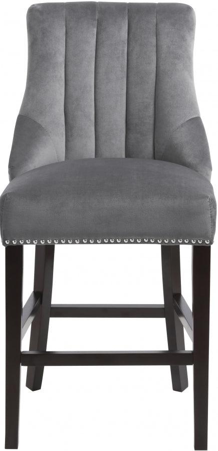 Meridian Furniture - Oxford Velvet Counter Stool In Grey (Set Of 2) - 722Grey-C - ATL FURNITURE