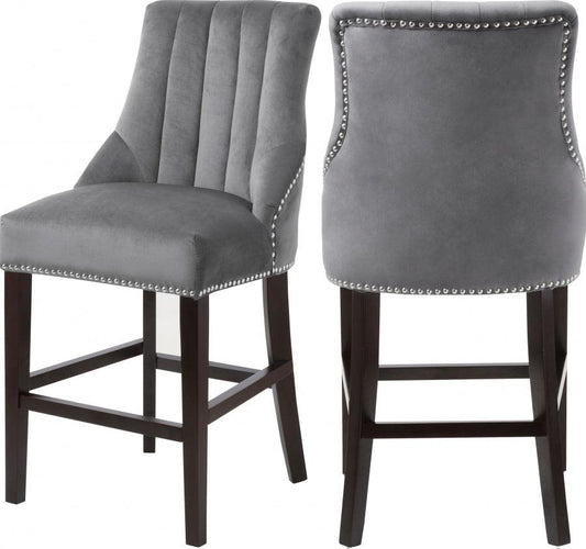 Meridian Furniture - Oxford Velvet Counter Stool In Grey (Set Of 2) - 722Grey-C - ATL FURNITURE