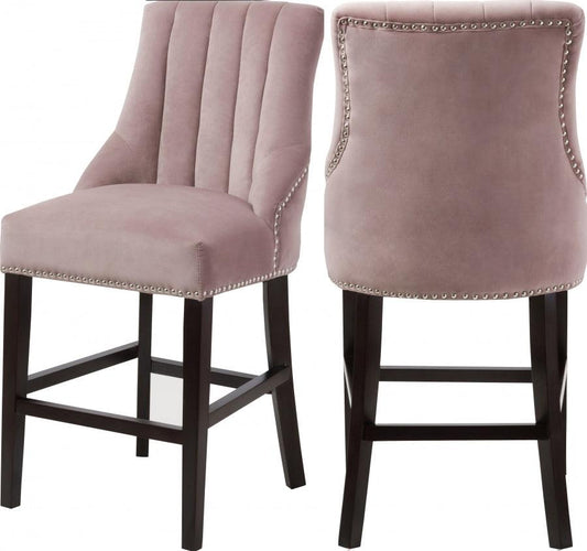 Meridian Furniture - Oxford Velvet Counter Stool In Pink (Set Of 2) - 722Pink-C - ATL FURNITURE