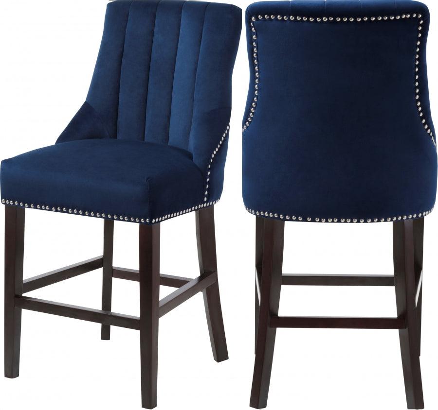 Meridian Furniture - Oxford Velvet Counter Stool In Navy (Set Of 2) - 722Navy-C - ATL FURNITURE