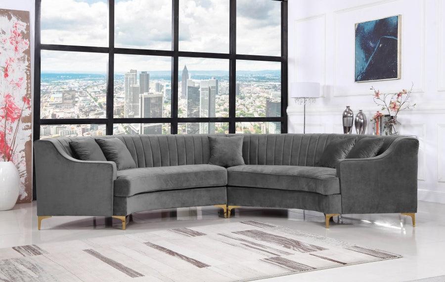 Jackson 2 Piece Sectional Velvet In Grey - ATL FURNITURE