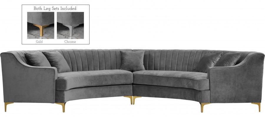 Jackson 2 Piece Sectional Velvet In Grey - ATL FURNITURE