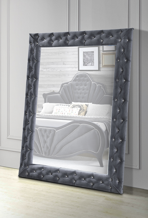 Dante Gray Velvet Accent Floor Mirror - ATL FURNITURE