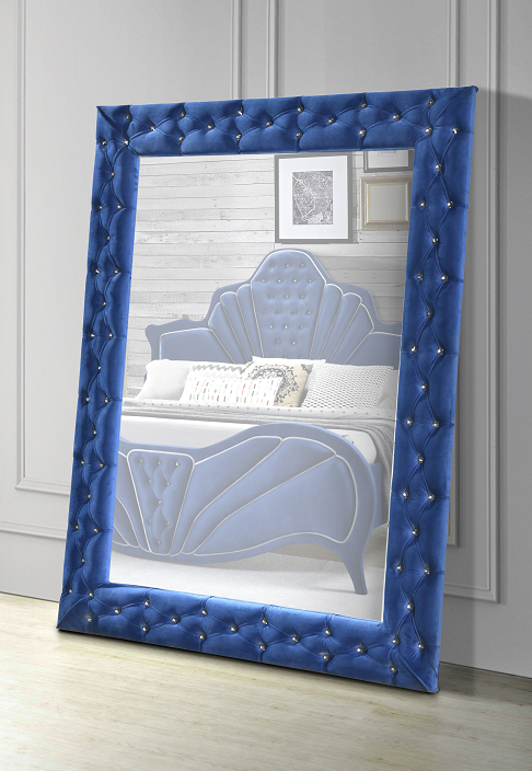 Dante Blue Velvet Accent Floor Mirror - ATL FURNITURE