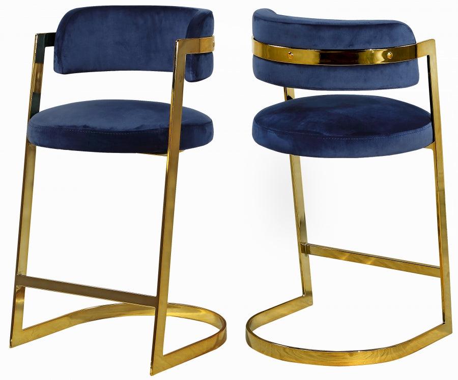 Meridian Furniture - Stephanie Velvet Counter Stool Set Of 2 In Navy - 796Navy-C - ATL FURNITURE