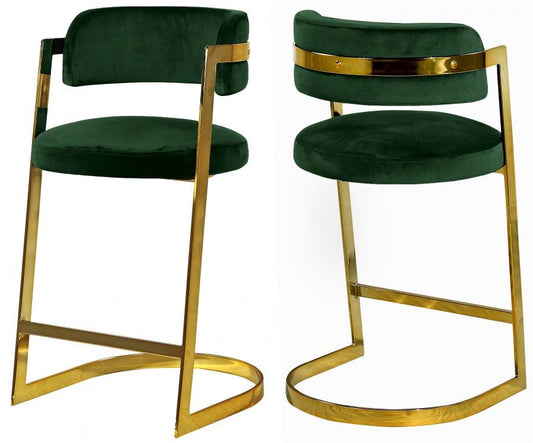 Meridian Furniture - Stephanie Velvet Counter Stool Set Of 2 In Green - 796Green-C - ATL FURNITURE