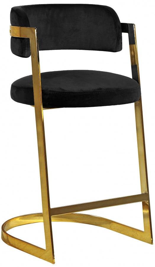 Meridian Furniture - Stephanie Velvet Counter Stool Set Of 2 In Black - 796Black-C - ATL FURNITURE