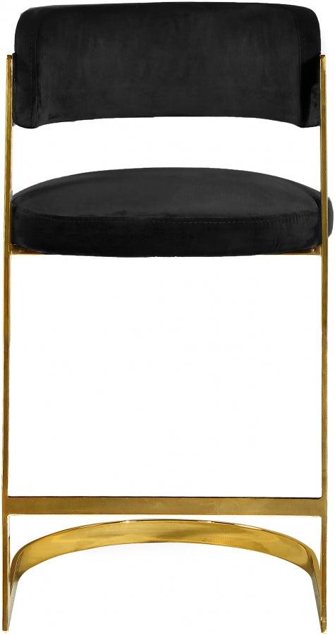 Meridian Furniture - Stephanie Velvet Counter Stool Set Of 2 In Black - 796Black-C - ATL FURNITURE