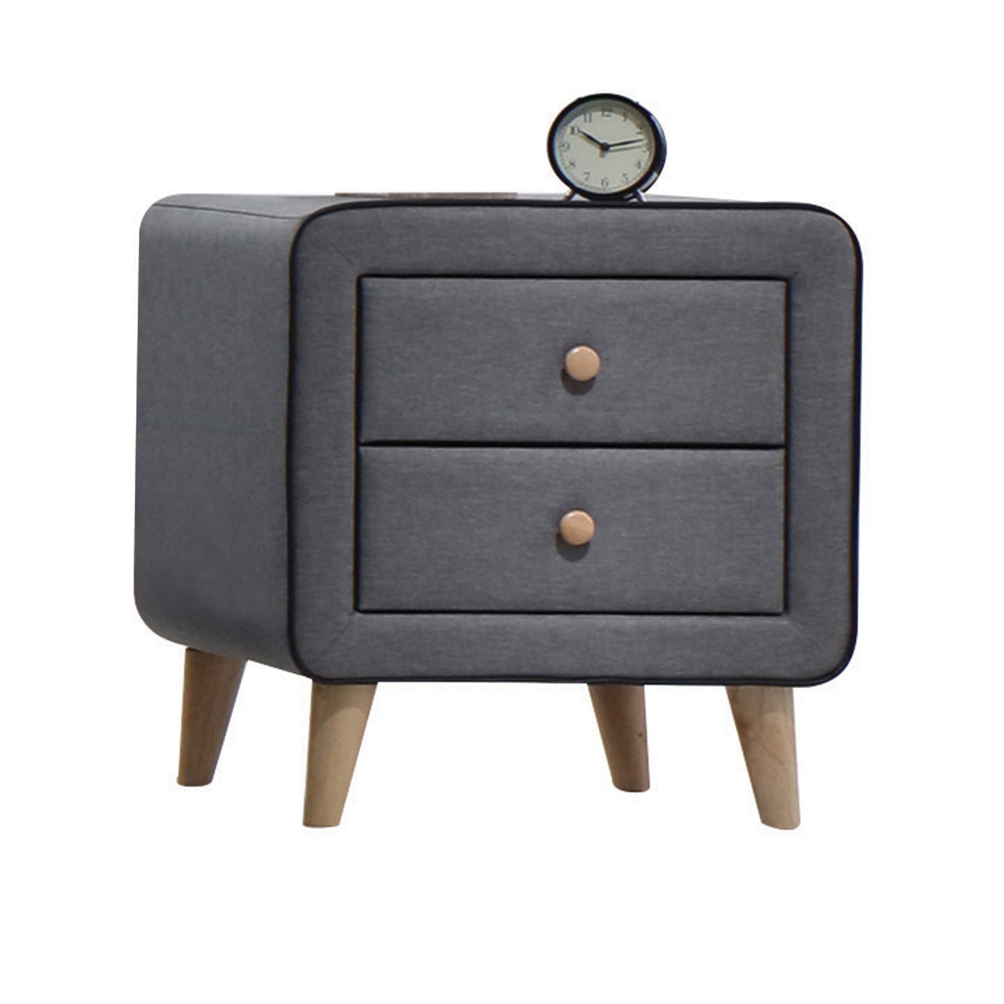 Valda Light Gray Fabric Nightstand - ATL FURNITURE