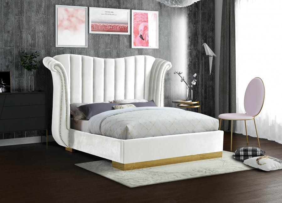 Flora Velvet Queen Bed In White - ATL FURNITURE