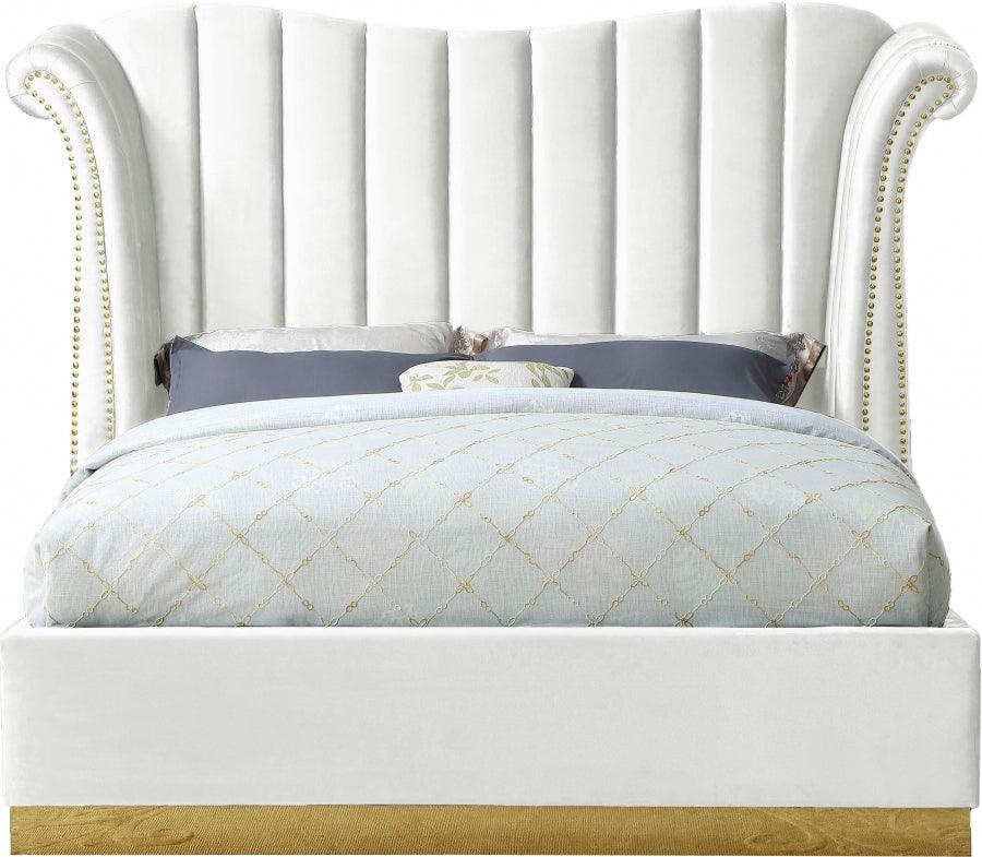 Flora Velvet Queen Bed In White - ATL FURNITURE