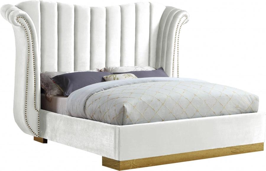 Flora Velvet Queen Bed In White - ATL FURNITURE